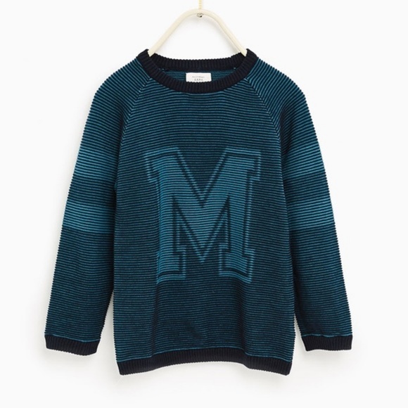 Zara Varsity M Initial Sweater Zara Kids Ribbed - Picture 1 of 6